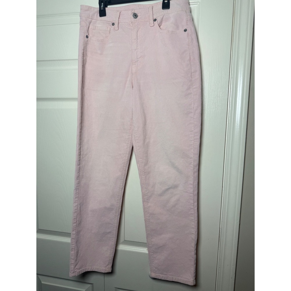American Eagle Mom Straight Jeans Pink Corduroy High Waisted Stretch Size 6 Reg